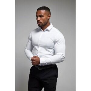Tailored Athlete Essential Dress Shirt White Muscle Fit Stretch Performance New